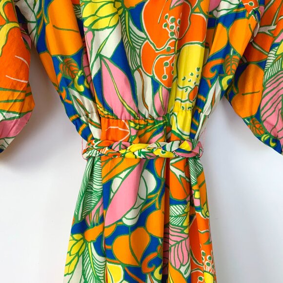 J.Crew 100% Cotton Tropical Floral Romantic Midi Dress Size 10 - Picture 8 of 16